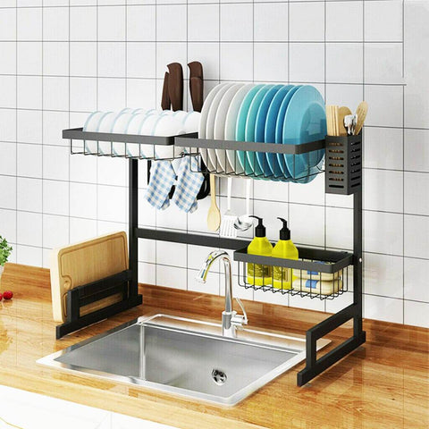 Over The Sink Dish Drying Rack Shelf Stainless Steel Kitchen Cutlery Holder  65cm