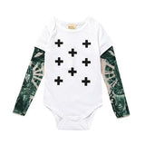 2019 Tattoo Sleeve Print Baby Romper Retro Style White Romper / 6-9 Months