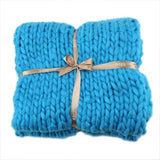 Chunky Knitted Blanket Blue / 60 X 60 (cm)